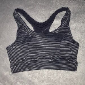 Black and white striped sports bra